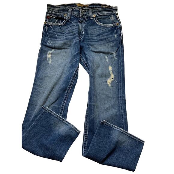 Big Star Pioneer Jeans Men's Size 33R Bootcut Distressed Big Stitches Blue Denim - Picture 5 of 12